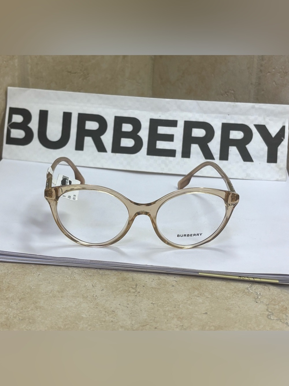 New Burberry BE2349 3358 Jean  Transparent Peach  Round Optical Glasses